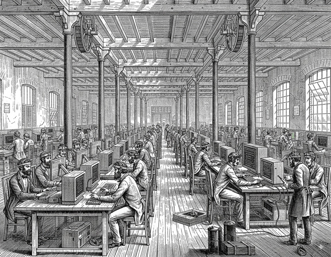 Vintage American workshop with craftsmen at work